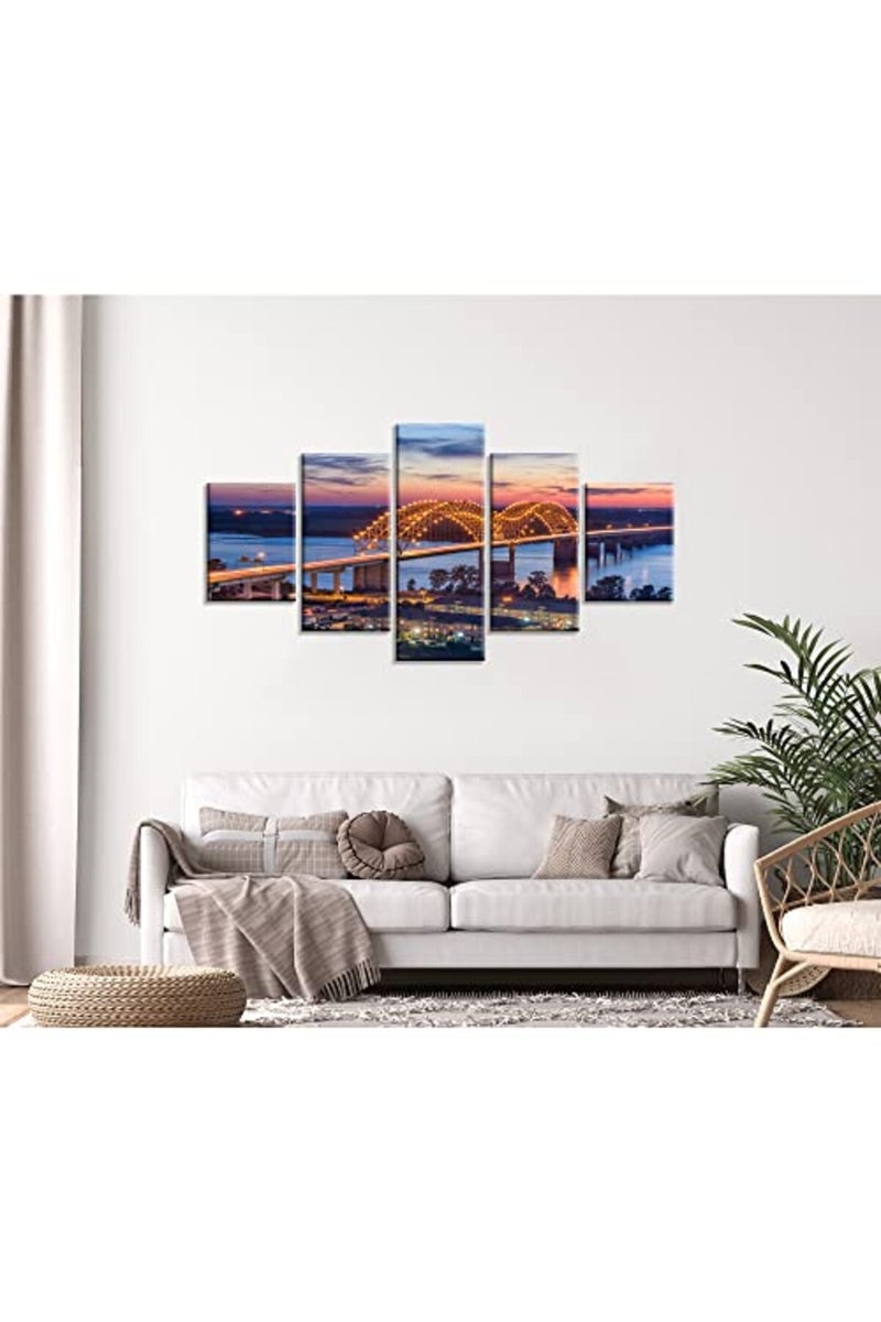 Artbrush Tower Memphis Skyline Wall Art Hernando de Soto Bridge Art Wall Decor Tennessee Night Cityscape Canvas Paintings Posters Framed Home Office Bedroom Living Room Decorations - Image 3