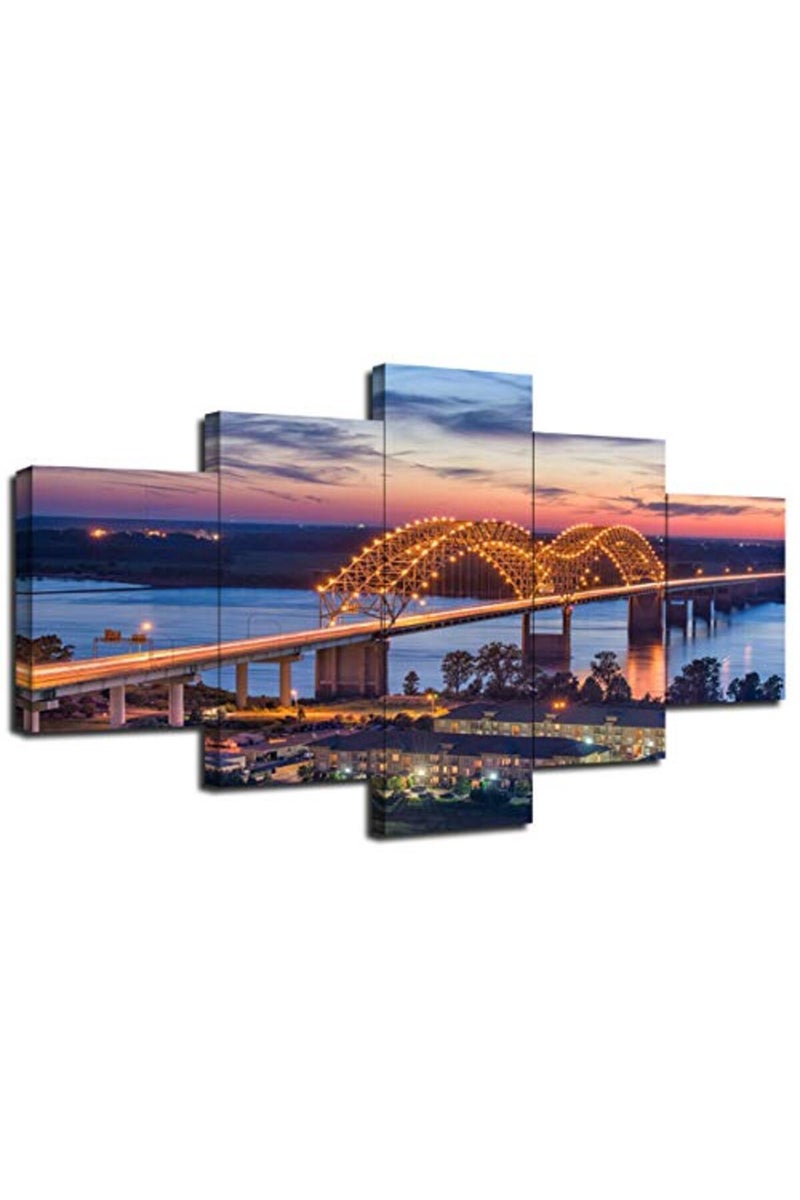 Artbrush Tower Memphis Skyline Wall Art Hernando de Soto Bridge Art Wall Decor Tennessee Night Cityscape Canvas Paintings Posters Framed Home Office Bedroom Living Room Decorations - Image 2