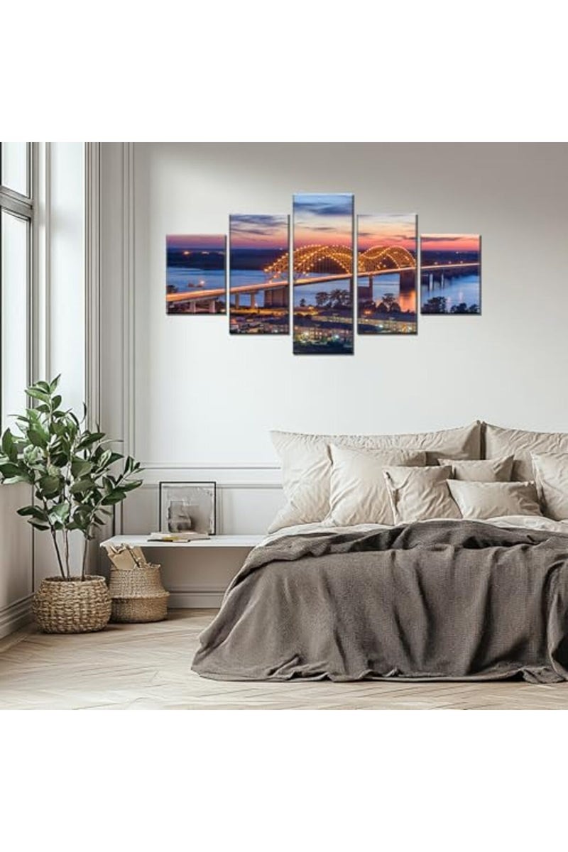 Artbrush Tower Memphis Skyline Wall Art Hernando de Soto Bridge Art Wall Decor Tennessee Night Cityscape Canvas Paintings Posters Framed Home Office Bedroom Living Room Decorations - Image 4