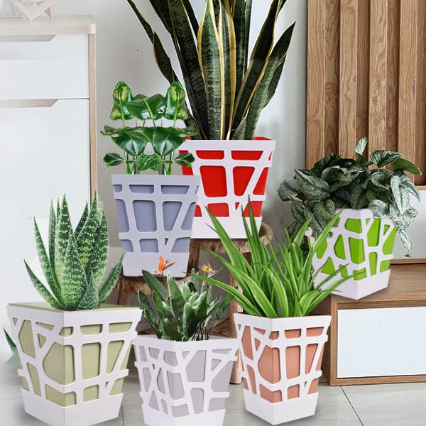Sharpex Mosaic Pot, Self-Watering Mechanism Planter, Use for Home Decoration and Gardening, Modern Pot for All House Plants, Flowers, Herbs, Vegetables-Pack of 1(Green) - Image 5