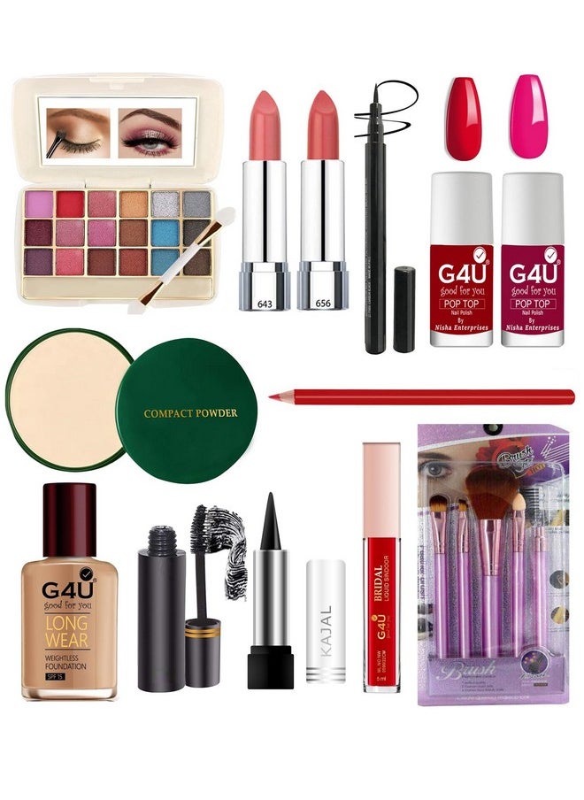 G4U Makeup Kit Set With Lipstick, Eyeshadow, Compact, Foundation, Makeup Brushes Etc, Makeup Giftset For All Occasion. (Pack Of 17) A62  - Image 1