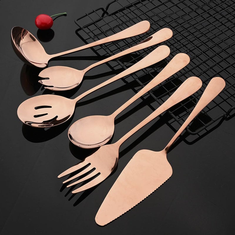 7 Pieces Golden Stainless Steel Cutlery Set Spoons Salad Fork Cake Server - Image 4
