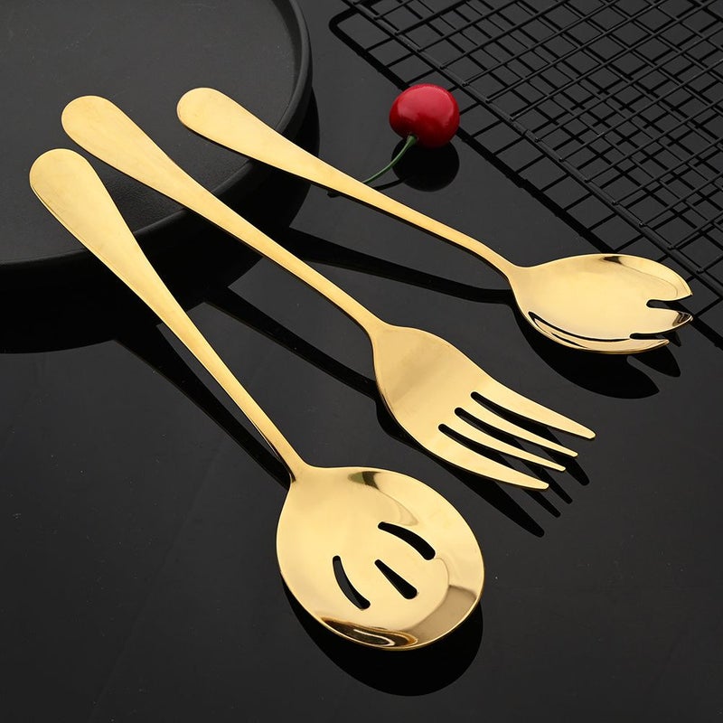 7 Pieces Golden Stainless Steel Cutlery Set Spoons Salad Fork Cake Server - Image 2