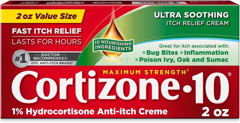 Cortizone 10 Cortizone10 Maximum Strength Ultra Soothing Itch Relief Cream 1 Hydrocortisone FastActing AntiItch Cream for Bug Bites Rash Eczema Psoriasis Poison Ivy Oak Sumac  More 2 oz - Image 1
