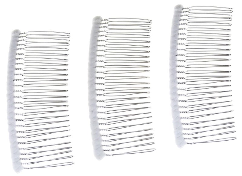 27 Teeth Fancy DIY TulleWrapped Metal Wire Hair Combs for Bridal Wedding Veil CombsC266x3 White