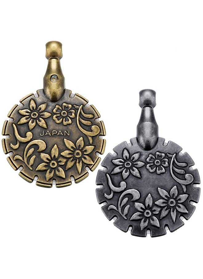 Mudder - 2 Pieces Yarn Cutter Pendants Antique Gold Silver Metal Thread Cutter Pendant Round Shape Yarn Cutter Pendant For Diy Sewing Tools (Antique Gold Antique Silver) - Image 1