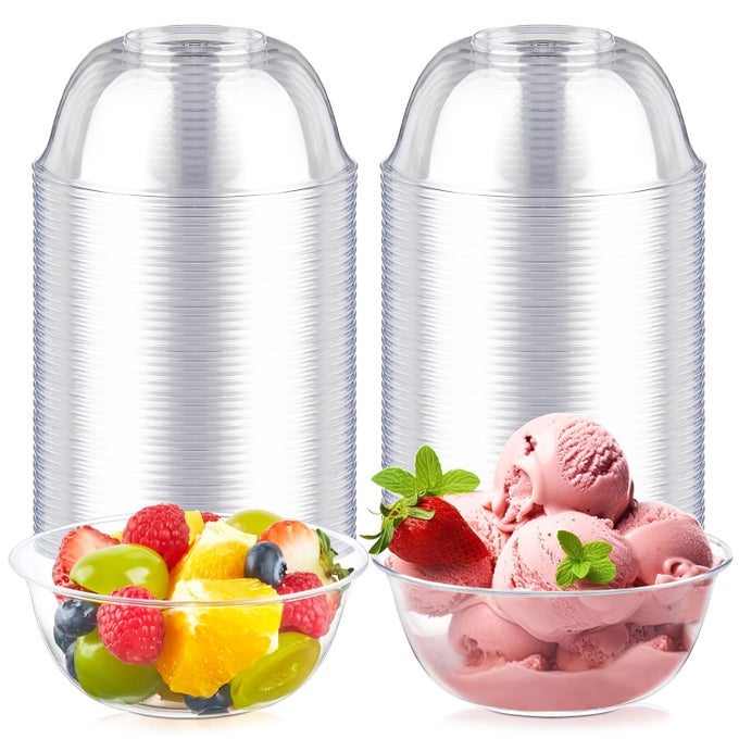 12 OZ SMALL CLEAR PLASTIC BOWLS 50 PACK DISPOSABLE HARD PLASTIC PARTY SERVING BOWLS FOR SALADS ICE CREAMS FRUIT DESSERTS PARFAITS SNACKS