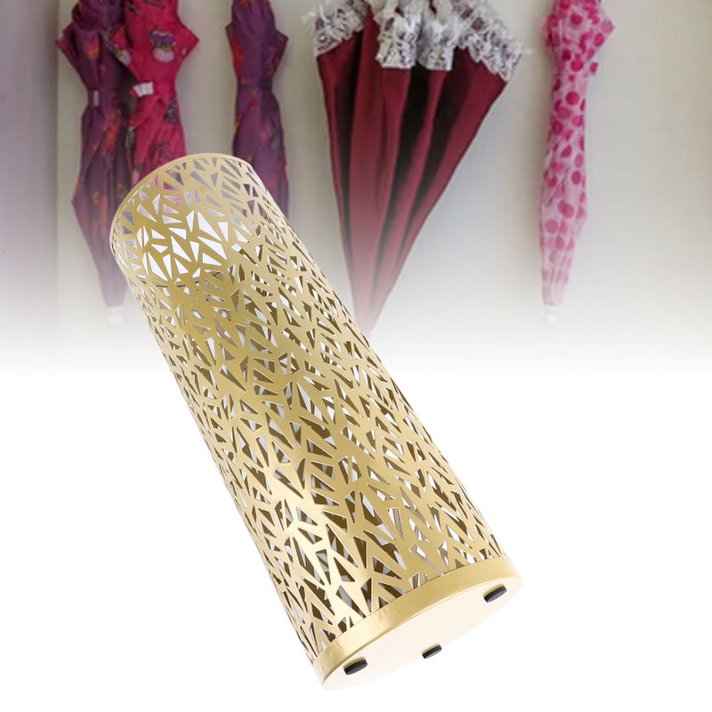 Umbrella Stand Rack for Entryway Metal Hollowed Freestanding Round Umbrella Holder Organizer Bin for Home Hotel Office Decor Gold S - Image 4