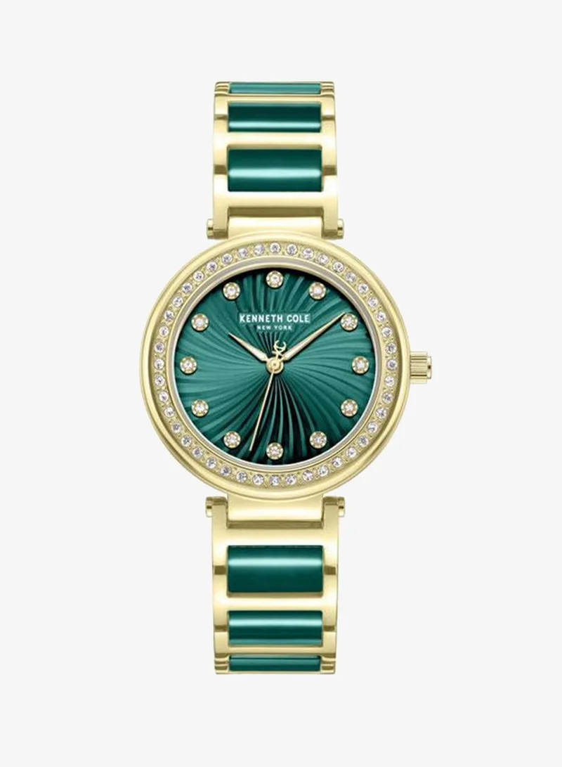 Kenneth Cole New York Modern Classic Women's 34mm Watch with Green Dial & Gold-Green-Plated Stainless Steel Bracelet