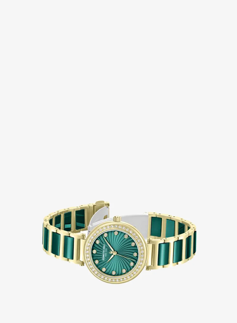Kenneth Cole New York Modern Classic Women's 34mm Watch with Green Dial & Gold-Green-Plated Stainless Steel Bracelet