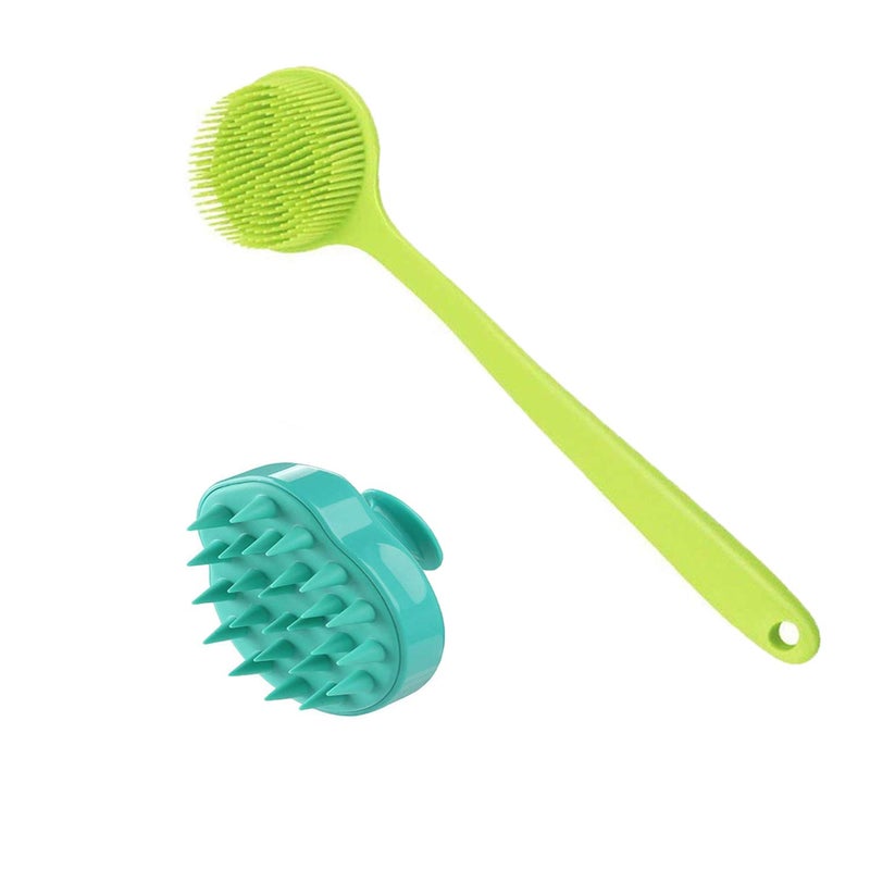 Cinlitek Silicone Body Scrubber  Scalp Massager  Long Handle Back Brush for Shower Exfoliating Scrubber Hair Dandruff Shampoo Brush for Men Women  Kids