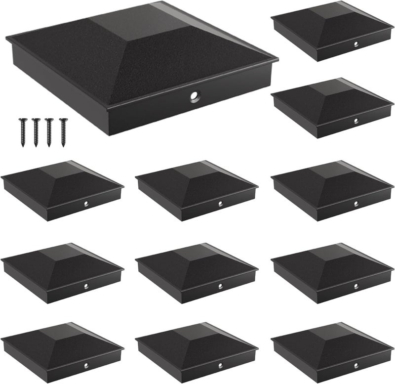 HILLMASTER 6x6 Post Caps for 5.5inx5.5in Wood Fence Post, Water-Proof UV-Proof Weather Resistance Durable PP Plastic Decking Post Top Cap Cover with Mounting Screws, 12 Pcs, Black - Image 1