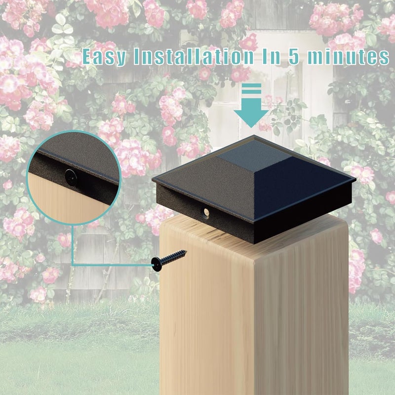 HILLMASTER 6x6 Post Caps for 5.5inx5.5in Wood Fence Post, Water-Proof UV-Proof Weather Resistance Durable PP Plastic Decking Post Top Cap Cover with Mounting Screws, 12 Pcs, Black - Image 5