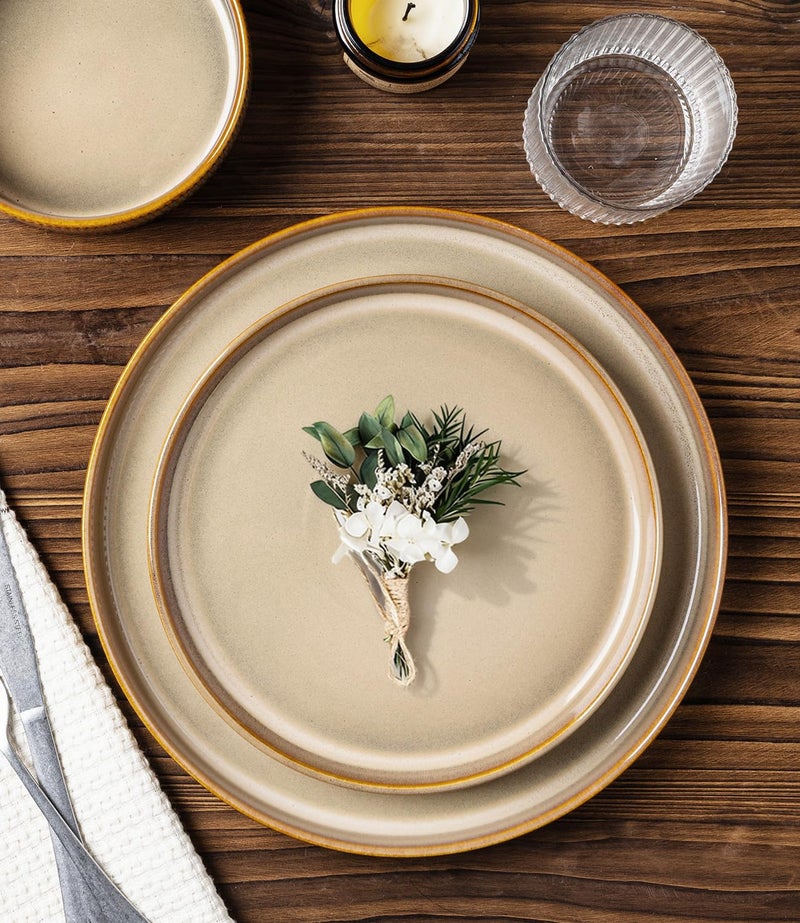 TheTerra Ceramic Dinnerware Sets for 4, 12 Pieces Porcelain Lightweight Plates and Bowls Sets, Scratch Resistant Dish Set, Oven & Microwave & Dishwasher Safe, Creamy Amber - Image 3