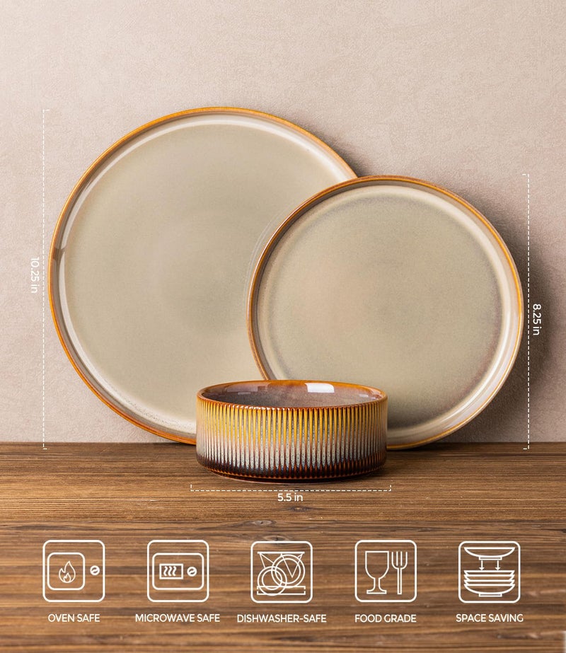 TheTerra Ceramic Dinnerware Sets for 4, 12 Pieces Porcelain Lightweight Plates and Bowls Sets, Scratch Resistant Dish Set, Oven & Microwave & Dishwasher Safe, Creamy Amber - Image 2