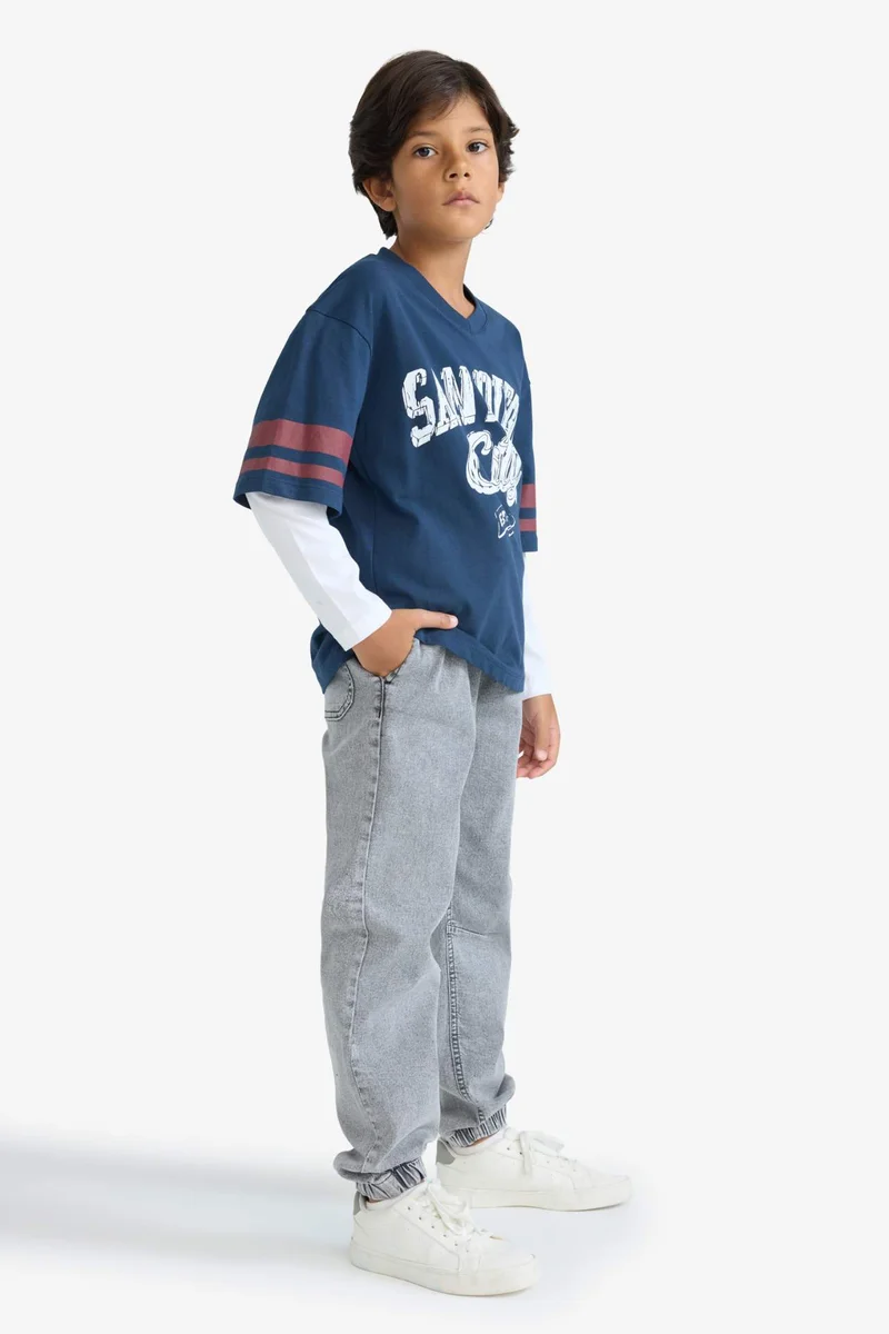 ديفاكتو Boy Oversize V Neck Printed Long Sleeve T-Shirt