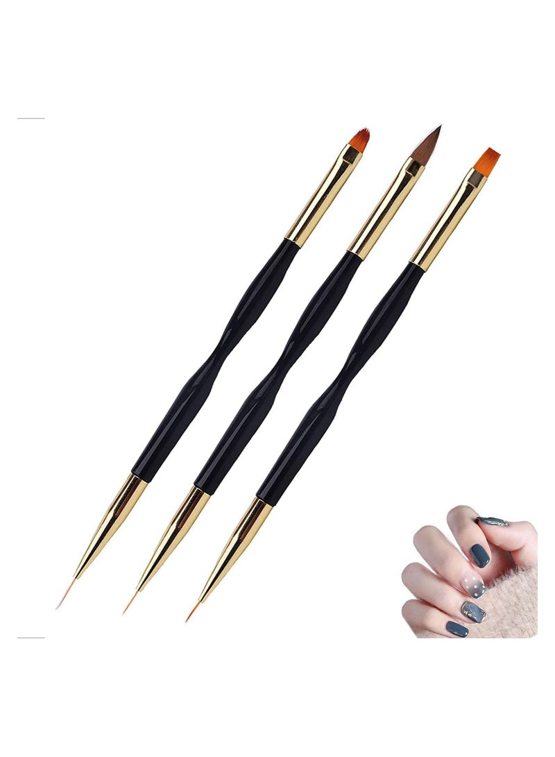الأزرق جي دبليو Nail Brush, 3 Pack Art Pen Black Rod Small Waist Multi-function Double-headed Dual-purpose Tracing Pen, Gel Brush for Nails Home UV Accessories - Image 1