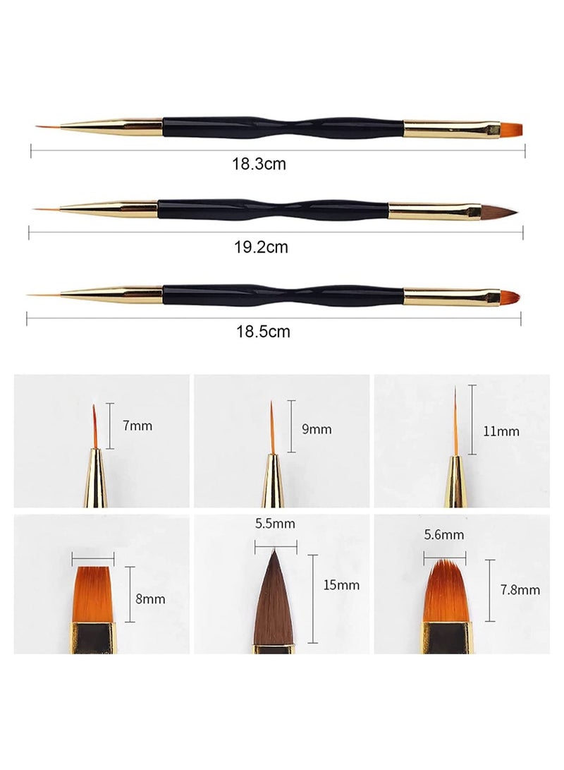 الأزرق جي دبليو Nail Brush, 3 Pack Art Pen Black Rod Small Waist Multi-function Double-headed Dual-purpose Tracing Pen, Gel Brush for Nails Home UV Accessories - Image 5