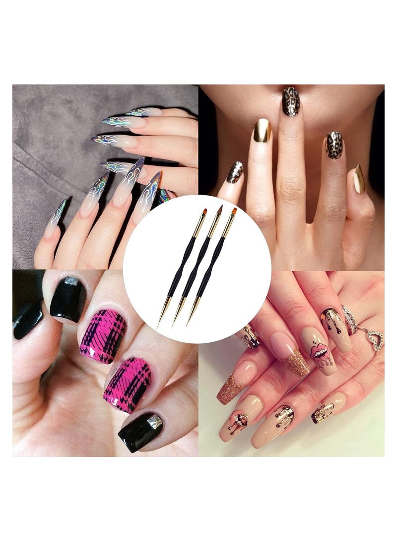 الأزرق جي دبليو Nail Brush, 3 Pack Art Pen Black Rod Small Waist Multi-function Double-headed Dual-purpose Tracing Pen, Gel Brush for Nails Home UV Accessories - Image 4