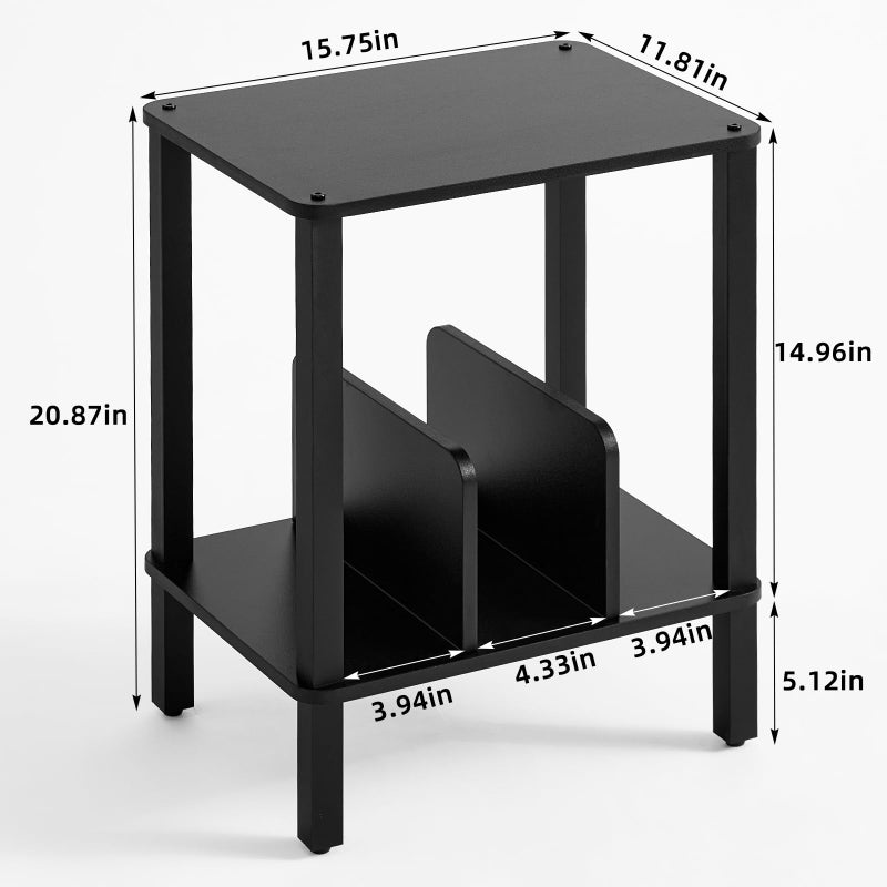 LELELINKY 2-Tier Record Player Stand with Vinyl Record Storage up to 100 Albums, Bedroom Record Holder and Multi-Functional End Table for Living Room, Black - Image 3