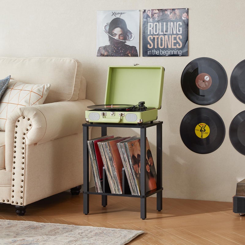 LELELINKY 2-Tier Record Player Stand with Vinyl Record Storage up to 100 Albums, Bedroom Record Holder and Multi-Functional End Table for Living Room, Black - Image 5
