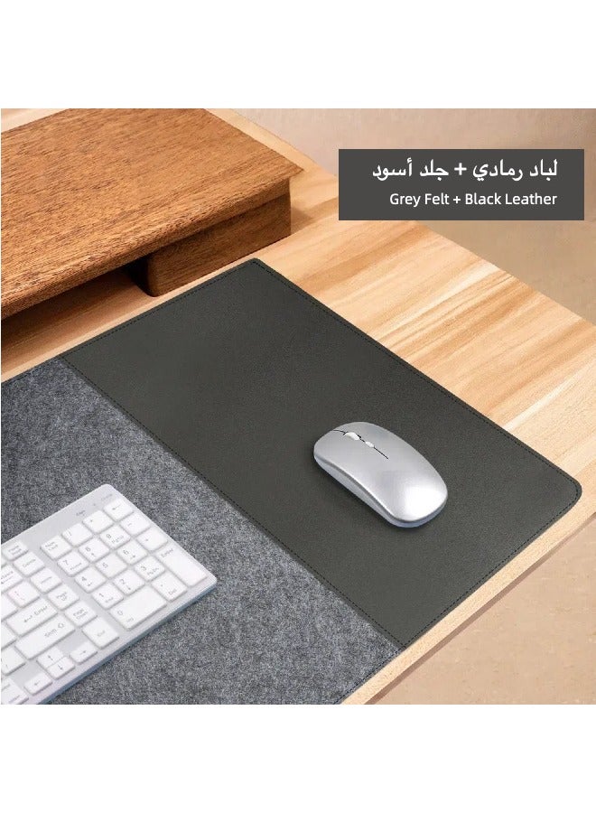 وسادة فأرة مكتبية من الجلد واللباد- لباد رمادي + ج...
