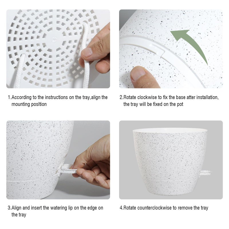 UOUZ Large Self Watering Pots, 12/10/9 Plastic Planters with High Drainage Holes and Deep Reservoir for Indoor Outdoor Garden Plants and Flowers, White Speckles - Image 4