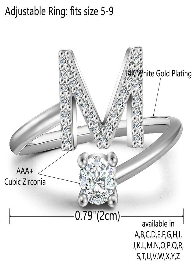 Haoze Silver initial Rings for Girls Women Dainty Gold Plated Adjustable Letter Rings for Teen Girls Stackable Alphabet Rings Birthday Gift for Girls Over 12 Years Old(M Silver) - Image 2