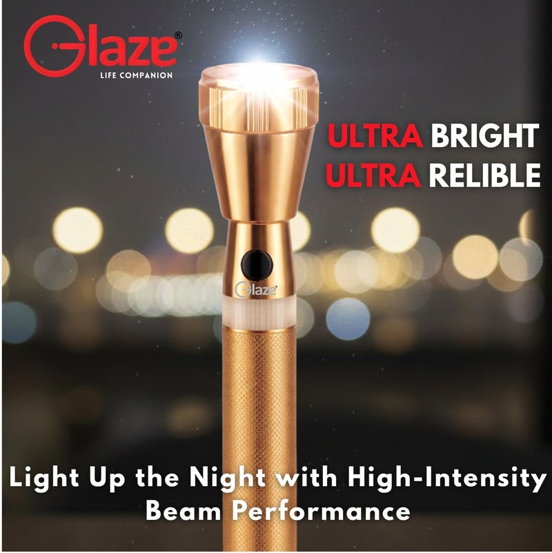 جليز مصباح يدوي LED قابل لإعادة الشحن بقوة عالية | مصباح جليز قابل للشحن عبر USB، بطارية طويلة العمر، شعاع مركز ومشرق، مصباح محمول للاستخدام في الطوارئ للتخييم، الهواء الطلق والمنزل – ذهبي - Image 3
