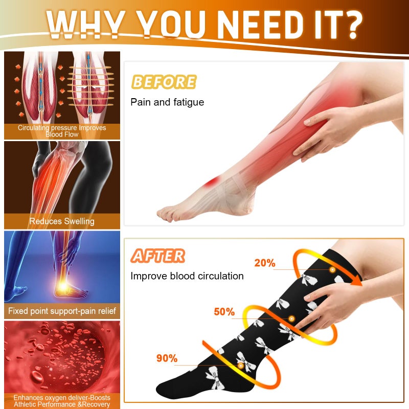 Hi Clasmix 6 Pairs Compression Socks for Men & Women 20-30 mmHg Graduated Compression Pressure Stockings for medias de compresiÃ³n para mujer calcetas para mujer Circulation Neuropathy (Black Star Color,S-M) - Image 2