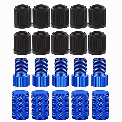 Alloygold Presta Valve Adapter 5 Pcs Presta to Schrader Adapters FrenchUK to US Bike Valve Adapter with 15 pcs Valve Caps Bicycle Pump Adapter for Mountain Bike Road Bike and Cars Blue - Image 1