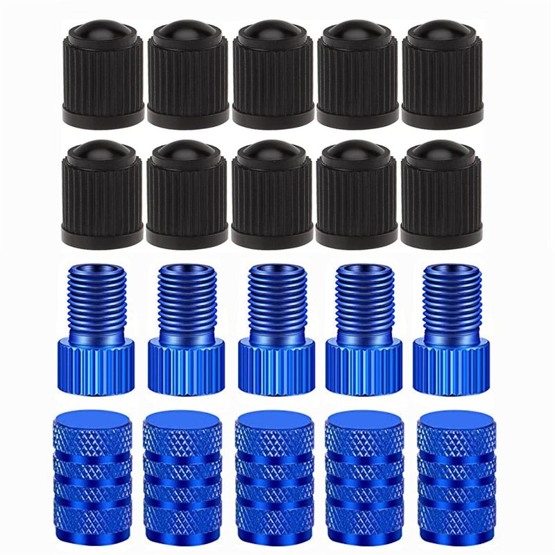 Alloygold Presta Valve Adapter 5 Pcs Presta to Schrader Adapters FrenchUK to US Bike Valve Adapter with 15 pcs Valve Caps Bicycle Pump Adapter for Mountain Bike Road Bike and Cars Blue - Image 3
