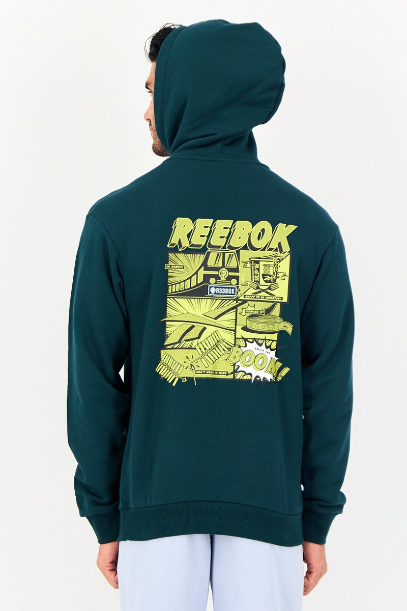 Reebok هودي خارجي طويل الأكمام للرجال، رياضي، زيتوني - Image 4
