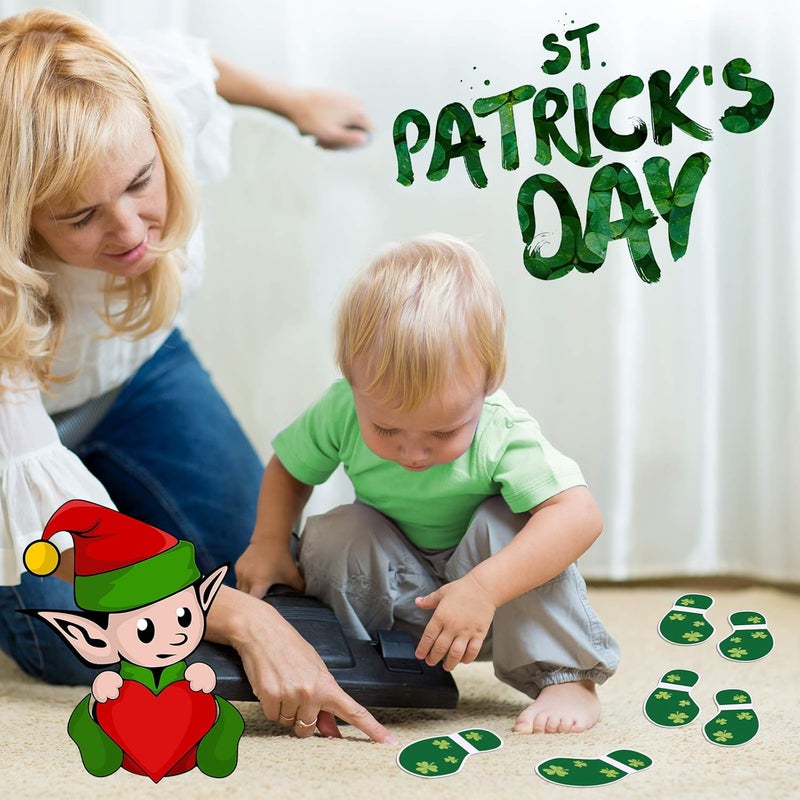 Zonon 60 Pieces St. Patrick's Day Leprechaun Footprints Floor Stickers Removable Shamrock Foot Stickers Decorations Floor Decals Stickers for Window Walls Shamrock Party Favors Supplies Decoration - Image 4