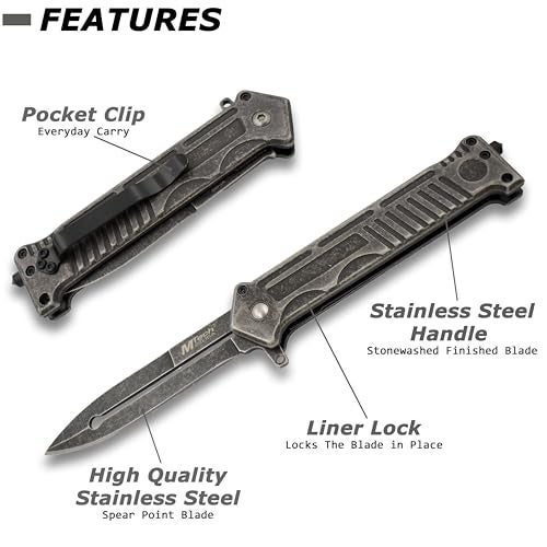 MTECH USA MT-A840P Spring Assisted Joker Knife, 4.75-Inch Closed,Stonewash - Image 2