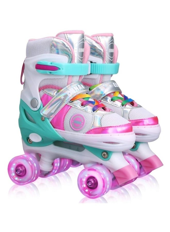 إسكدنيا Kids Roller Skates Shoes 4 Wheels Roller Shoes Boys Girls Wheel Shoes Roller Sneakers Shoes For Beginner More Balanced For Ramadan Gift Birthday Children Show Gift Pink - Image 1