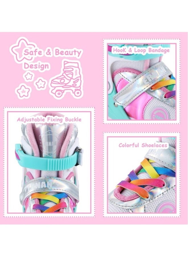 إسكدنيا Kids Roller Skates Shoes 4 Wheels Roller Shoes Boys Girls Wheel Shoes Roller Sneakers Shoes For Beginner More Balanced For Ramadan Gift Birthday Children Show Gift Pink - Image 5