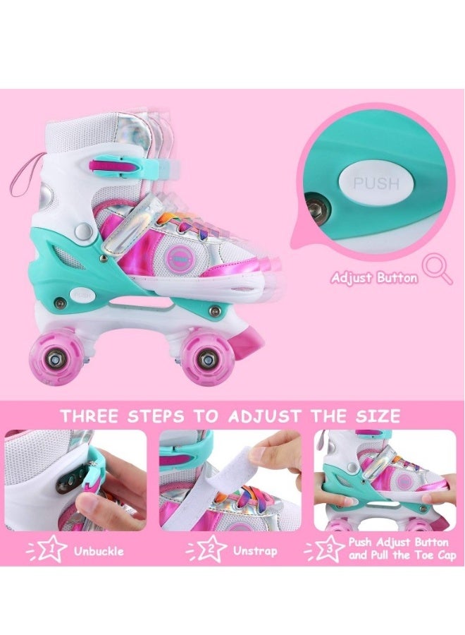 إسكدنيا Kids Roller Skates Shoes 4 Wheels Roller Shoes Boys Girls Wheel Shoes Roller Sneakers Shoes For Beginner More Balanced For Ramadan Gift Birthday Children Show Gift Pink - Image 3
