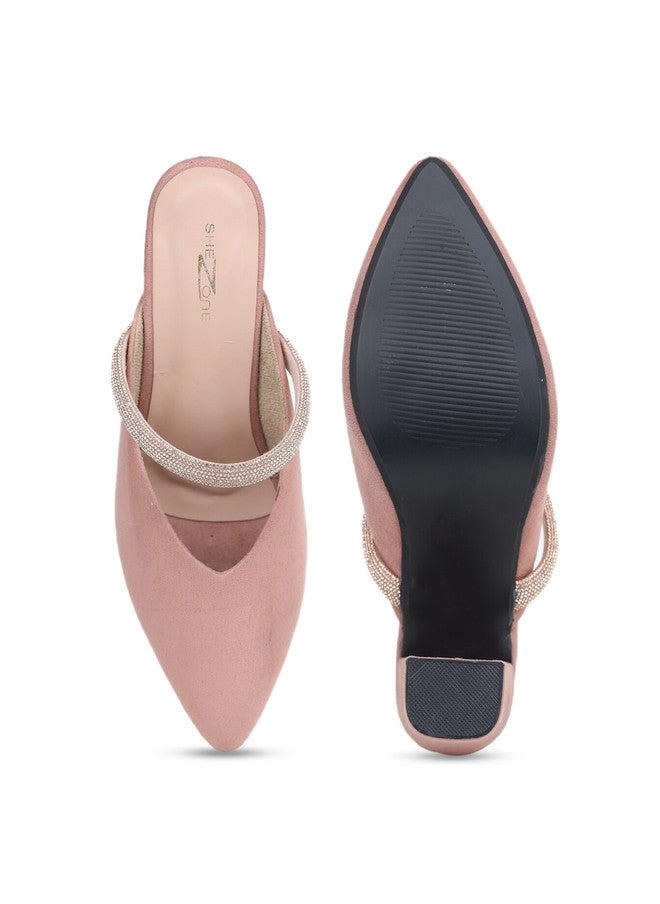 She Zone صنادل مزينة بلون الخوخ بكعب كتلة للنساء - Image 5