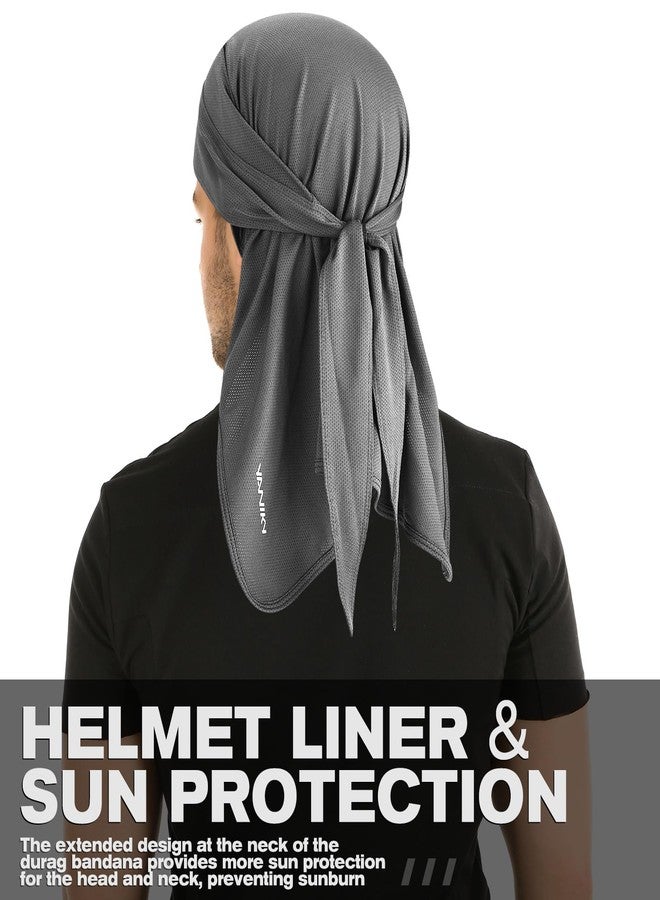 YANIKY Bandanas Skull Caps for Men, Do Rag Women Breathable Helmet Liner, 3 in 1 Face Covering UV Sun Protection Neck Drape Durags, Gray, One size - Image 3