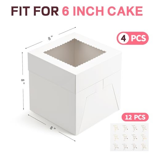 ZORRITA 4 Pack Cake Boxes 8 x 8 x 8 Inches Tall Bakery Box with Window and Stickers Disposable Cake Containers for Wedding Birthday Party - Image 3