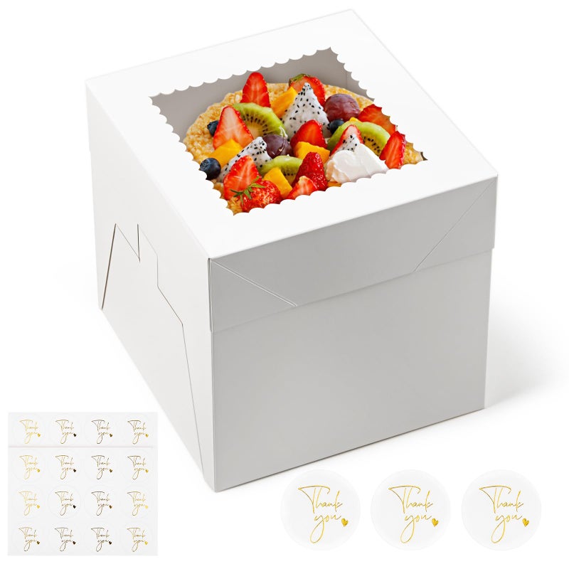 ZORRITA 4 Pack Cake Boxes 8 x 8 x 8 Inches Tall Bakery Box with Window and Stickers Disposable Cake Containers for Wedding Birthday Party - Image 2