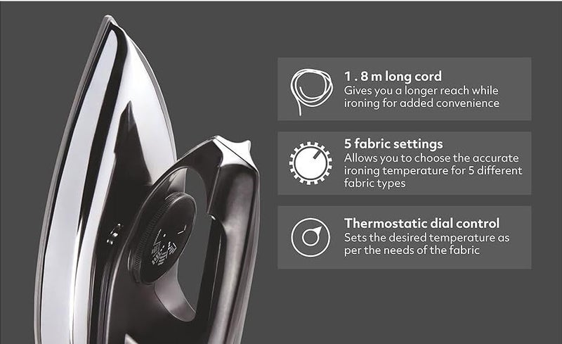 Usha Aluminium 2801 750Watt Dry Iron Metal Body | Linished Soleplate | Thermal Safety Fuse | 180° Swivel Cord | 1 Years Warranty | (Black), 750 Watts - Image 4
