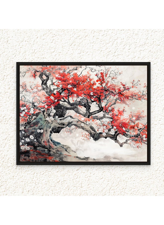 Art Decor Art Decor Framed Canvas Wall Art of Japanese Cherry Blossom Tree Landscape Japanese Mountain Scenery Art Print Wall Decor for Home Office Living Room Bedroom Gifting  - Image 1