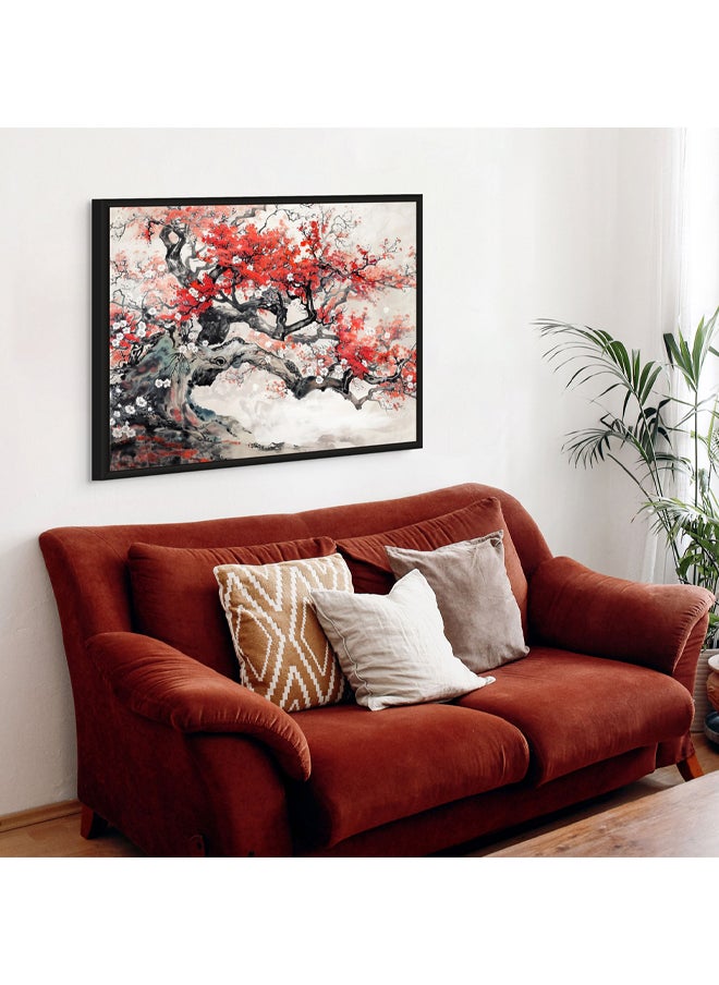 Art Decor Art Decor Framed Canvas Wall Art of Japanese Cherry Blossom Tree Landscape Japanese Mountain Scenery Art Print Wall Decor for Home Office Living Room Bedroom Gifting  - Image 3