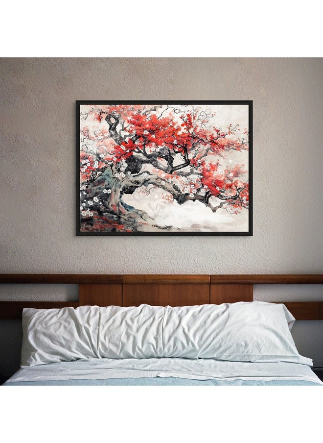 Art Decor Art Decor Framed Canvas Wall Art of Japanese Cherry Blossom Tree Landscape Japanese Mountain Scenery Art Print Wall Decor for Home Office Living Room Bedroom Gifting  - Image 2