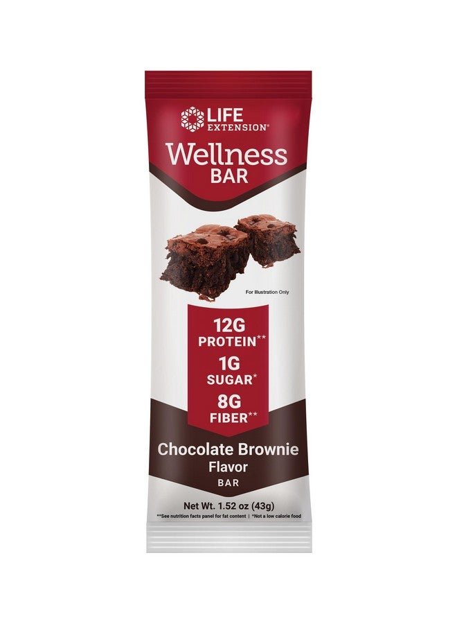 Health & Household Life Extension Wellness Bar (Chocolate Brownie), 12 G Of Protein, 8 G Of Fiber, Chocolate Brownie Flavor, 100% Cacao Chips, Protein-Rich, On-The-Go Snack, Only 1 G Of Sugar, 6 Bars  - Image 1