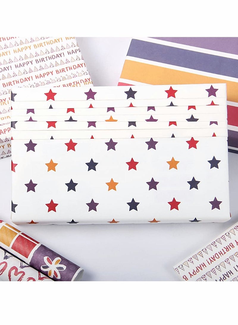 Excefore Wrapping Paper,Eco Kraft Birthday Wrap Paper,Love Heart Striped Stars Wrap Paper,Recycled Premium Gift Wrapping Paper for Birthday,Holiday,Party,12PCS - Image 4