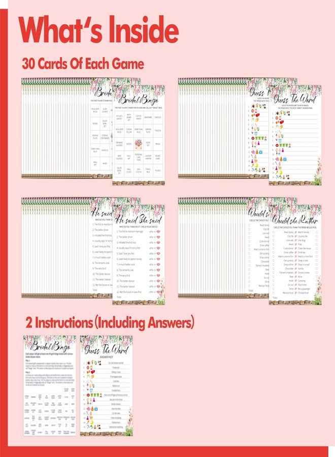 Gethelud Bridal Shower Game Set, 4 Fun Games & Activities - Bingo Game/Would She Rather/He Said, She Said/Guess The Word for 30 Guests, All-in-one Set Wedding Party Supplies - Image 2