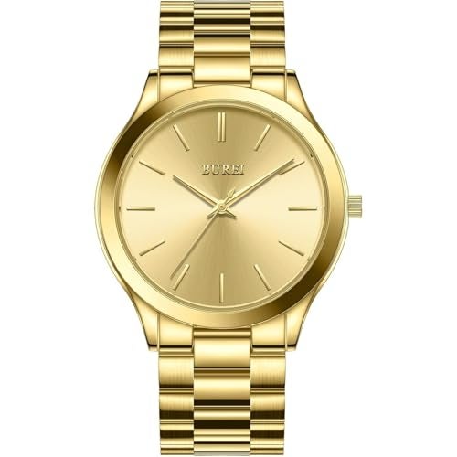 BUREI Men's Watch, Fashion Analog Quartz, Dress Business Stainless Steel Waterproof，Watch for Men (Gold) - Image 1